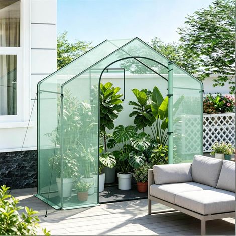 Foliengewächshaus 200x80x200 cm grün aus Polyethylen und Stahl mit Rolltür, Fenster und Bodenfolie (1/5)