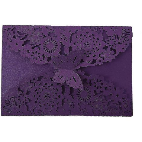 Lot de 10 enveloppes d'invitation romantiques pour mariage, ornées de délicats papillons sculptés (violet). (1/5)