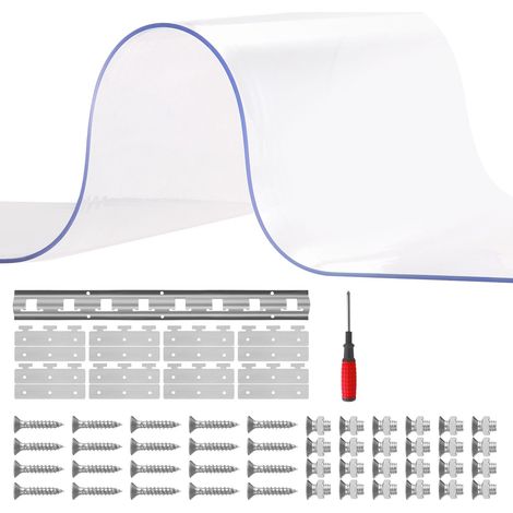 Rideau à lanières PVC transparent, 2,1 m haut x 1,2 m large x 2 mm épais, 8 pièces, pour chambre froide, entrepôt, garage. Imperméable et lisse. (1/5)