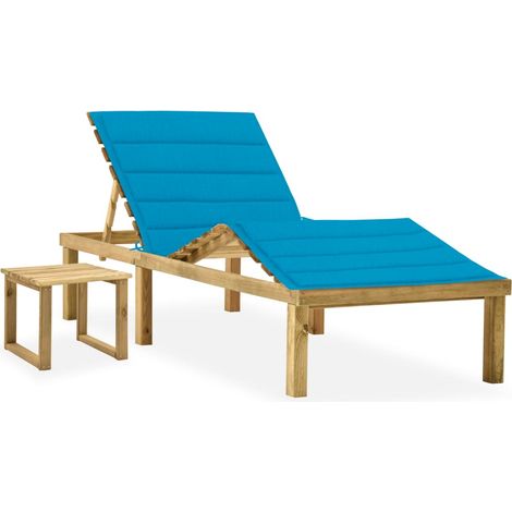 Tumbona de jardín con mesa y cojín de madera de pino impregnada