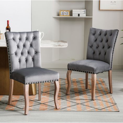 Sedia da pranzo moderna in velluto grigio con struttura in legno massiccio e dettagli decorativi,49×63×95cm (1/5)