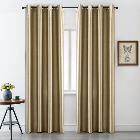 Paire de rideaux occultants effet métallisé pour salon, chambre, bureau, balcon, porte fenêtre, 2 panneaux avec œillets (or, 140 x 235 cm) (1/5)