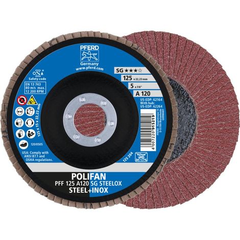 PFERD TOOLS 67649125 PFF 125 A 120 PSF STEELOX Fächerschleifscheibe Durchmesser 125 mm Bohrungs-Ø 22 (1/5)