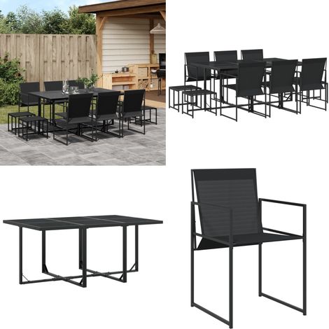 11-tlg. Garten-Essgruppe Schwarz Textilene - Gartentisch - Esstisch - Gartenmöbelset - Rattanmöbel - Outdoor Essgruppe - Home & Living