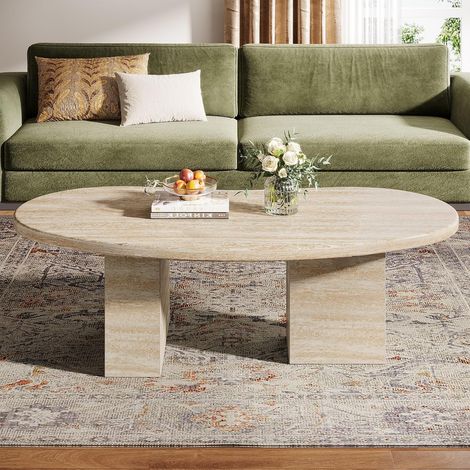 Tribesigns – Table basse ovale en bois 115 x 65 x 40 cm – Construction robuste en MDF – Plateau imperméable et résistant aux rayures – Multifonctionnelle pour salon