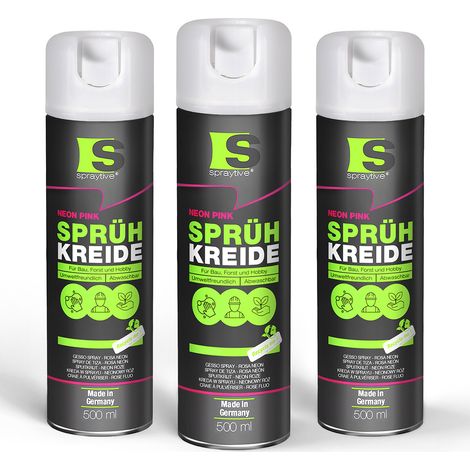 Spraytive 3x 500ml Sprühkreide neon-pink - Abwaschbare leuchtende Kreidefarbe, Outdoor Kreidespray, Bodenmarkierung, Temporäres Markierungsspray (1/5)