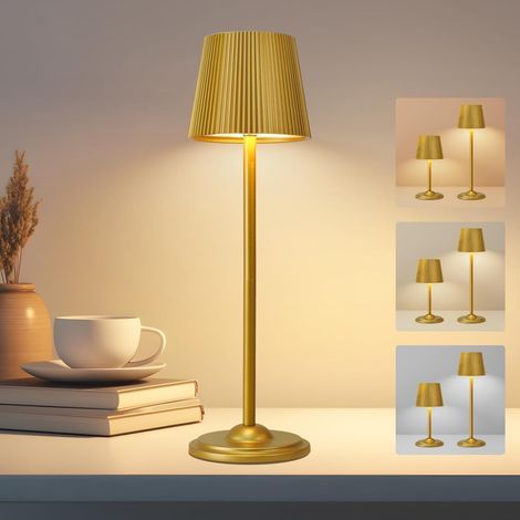 Wireless LED Table Lamp with Touch Control, Dimmable, 3 Color Temperatures, USB-C Rechargeable, Wavy Design for Living Room, Office, Outdoor Use (1/5)