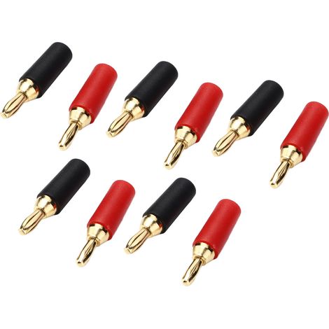 Lot de 5 fiches bananes mâles 2,5mm en laiton doré à souder pour enceintes, connecteurs haut-parleur rouge et noir (1/5)