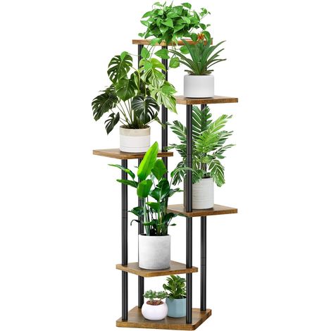 6-Tier Hölzern Blumenregal Pflanzenregal, Mehrstöckig Blumenständer Pflanzenständer Blumenbank Blumentreppe Pflanzentreppe Standregal für Innen Garten Balkon Deko(Schwarz)