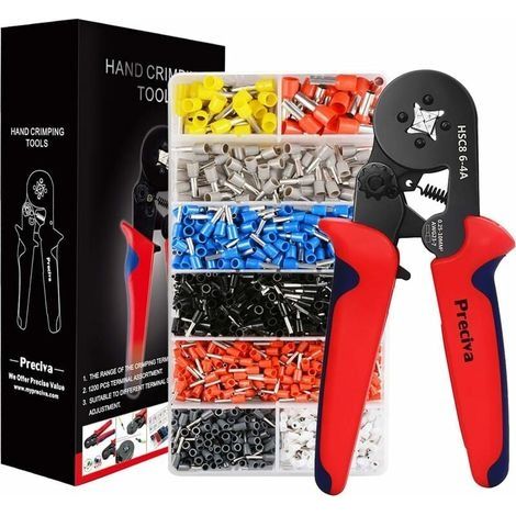 Pince à sertir avec 1200 cosses isolées à sertir de 0.25mm² à 10mm². Pince électricien, outils, bornes électriques (Pince à sertir+1200 cosses) (1/5)
