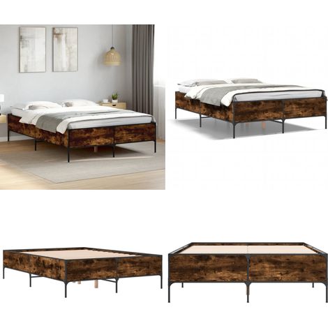 Bettgestell Räuchereiche 140x200 cm Holzwerkstoff und Metall - Holzbettwäsche - Doppelbett - Lattenrost - Bettrahmen - Boxspringbett - Home & Living (1/5)