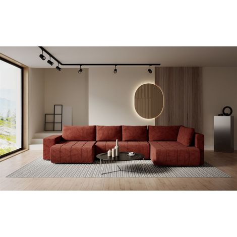 Wohnlandschaft Schlafsofa ARMANDA in Stoff Blur Rostbraun langer Schenkel Rechts