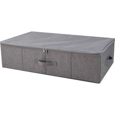 Boîte de rangement sous lit – Contenant polyvalent pour vêtements, couettes et oreillers – Gris foncé, rigide et gainé tissu (1/4)