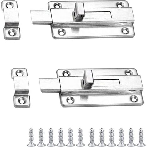 2 serrures de porte, verrou de salle de bain, serrure de salle de bain, petit verrou de porte de 4 pouces, serrure à mortaise, verrou coulissant en acier inoxydable, verrou coulissant robuste.