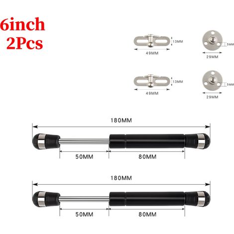 Vérins à gaz pour porte de placard (6 pouces, 2 pièces, noirs) 100 N/10 kg, support de couvercle à ressort à gaz, amortisseurs à gaz, charnière hydraulique pour placard de cuisine (1/5)