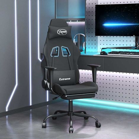 vidaXL Silla gaming de masaje con reposapiés tela negro (1/5)