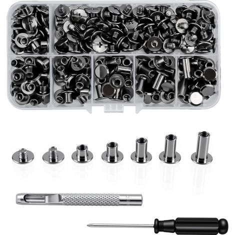 Lot de 120 vis Chicago, vis de reliure Chicago, rivets aveugles en métal pour tissu, colliers, sacs, sacs à dos, sacs à main, ceinture (M5 x 4/5/6/8/10/12 mm) (1/5)