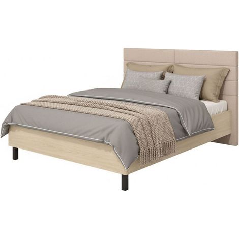 Letto Matrimoniale Ausonio, Letto Matrimoniale Testiera Imbottita, Imbottito, Dimensione Materasso 160x200 cm, Marrone Rovere