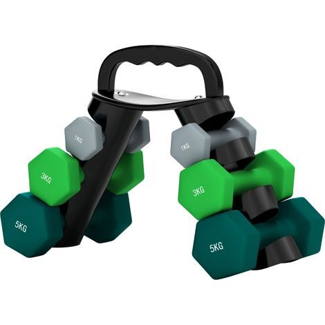 Hantel-Set mit Ablagehalterung: 2 Hanteln à 1 kg, 2 à 3 kg und 2 à 5 kg für das körperliche Training zu Hause (1/5)