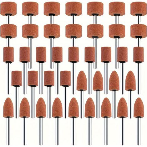 Jeu de 42 Meules en Oxyde D'Aluminium Compatible avec Dremel Outil Rotatif Mèches de Ponçage avec Tige de 1.2mm pour Polissage Meulage Embout Sculpture Métaux Ébarbage (3 Formes) (1/5)