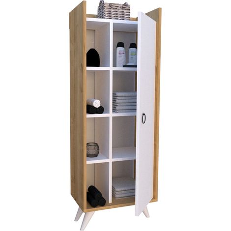 Armadio Multiuso 1 Anta Sellia, 8 Ripiani, Un'anta, 8 Vani, 50x140h cm Marrone Rovere
