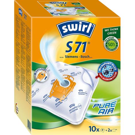 Swirl S71 MicroPor Plus sacchetti per aspirapolvere siemens e Bosch aspirapolvere, 10 pz. Big Pack, 10 Sacchetti + 2 filtro di scarico (1/5)