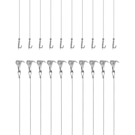 Kit d'accrochage de cadre photo et miroir 10 pcs – Fil inox 2m Φ1.5mm – Charge 40kg – Crochets réglables et de rail inclus-DOU