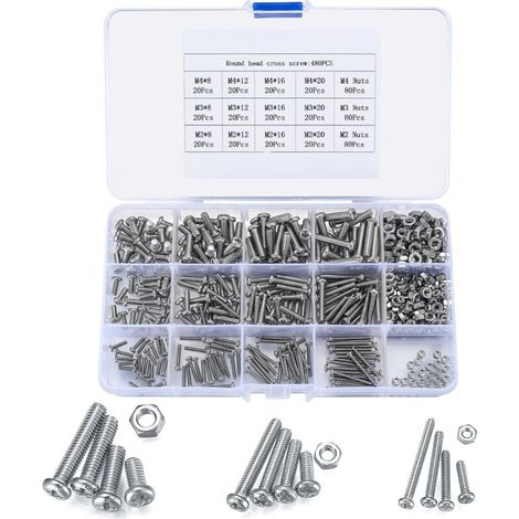 480 Pièces Ensemble d'écrous et Boulons, M2/M3/M4 Jeu de Vis et écrous à Tête Ronde Acier Inox, Vis Voulons et écrous à Tête Hexagonale Allen pour Machine Meubles