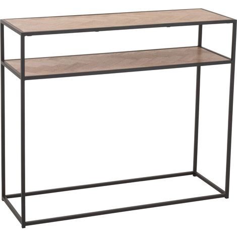 Console 2 niveaux 100x35x85 cm décor chevron et métal noir - YREZ (1/5)