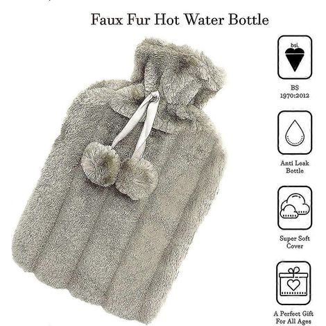 Bouillotte de 2 litres avec revêtement en caoutchouc naturel et fausse fourrure. Anti-fuite. (1/5)