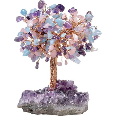 1 Arbre de vie en quartz rose, aquamarine et améthyste, base en cristal, décoration Feng Shui pour bureau (1/5)