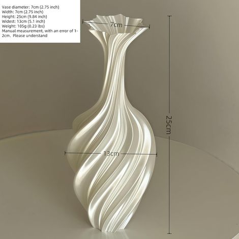 Vase haut en soie imprimée en 3D, en PLA, de 25 cm de haut, idéal pour la décoration de fleurs et de plantes dans un intérieur moderne, pour le salon, la salle à manger ou le bureau (blanc). (1/4)