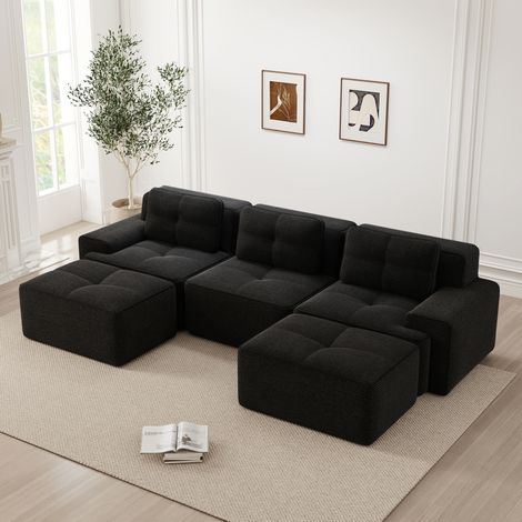 Canapé modulaire en velours côtelé noir, assise profonde 74 cm, sans montage (1/5)