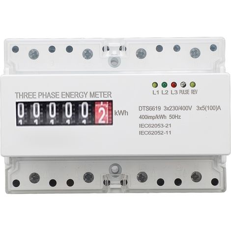 Moniteur d'utilisation de l'électricité à montage sur rail DIN, compteur d'énergie triphasé LCD 230V 400V 5 To100A (1/5)