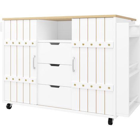 Mobiler Kücheninselwagen aus MDF in Weiß Holzoptik 110 x 42 x 90 cm MODENUIT (1/5)