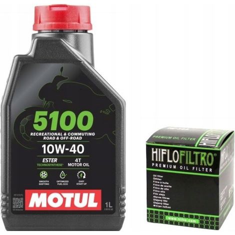 Aceite Motul 5100 10W40 1L + Filtro de Aceite Hiflo HF204 4T Honda Kawasaki Yamaha (1/3)