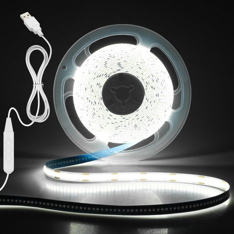 Ruban LED COB Lumière Blanc Froid 4M Flexible Rétroéclairage TV Dimmable avec variateur 5V USB Bande LED 320LEDs/M Lumineuse pour Armoire Cuisine Miroir Armoire Escalier Éclairage (1/5)