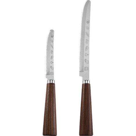 Deux coupe-baguettes à manche en noyer, couteaux à pain et à gâteaux, couteaux à steak dentelés (1/5)