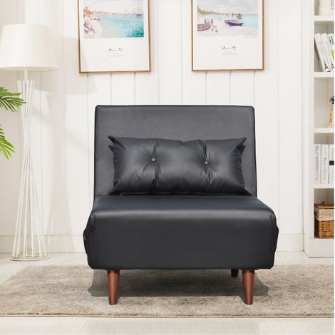 Poltrona letto singolo in tessuto e pelle PU nera facile da pulire dimensioni: 80 x 90 x 84 cm - dimensione letto: 80 x 190 x 28 cm
