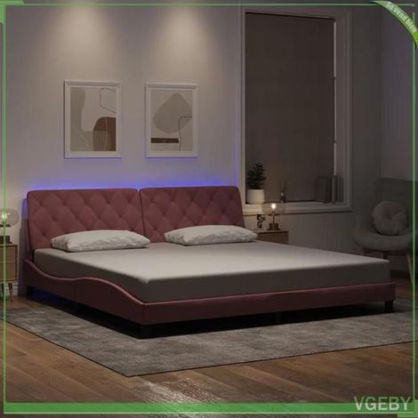 Cadre de lit - 3213878 - velours rose - 200 x 200 cm - LED intégrée (1/5)
