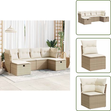 6-tlg. Garten-Sofagarnitur mit Kissen Beige Poly Rattan - Gartensofa Set - Garten Sofa Set - Outdoor Sofa Set - Garten Sofagarnitur (1/5)