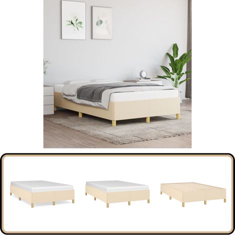 Bettgestell ohne Matratze Creme 120x200 cm Stoff - Bettesrahmen - Doppelbett - Cremefarbenes Bett - Lattenrost - Holzbettrahmen