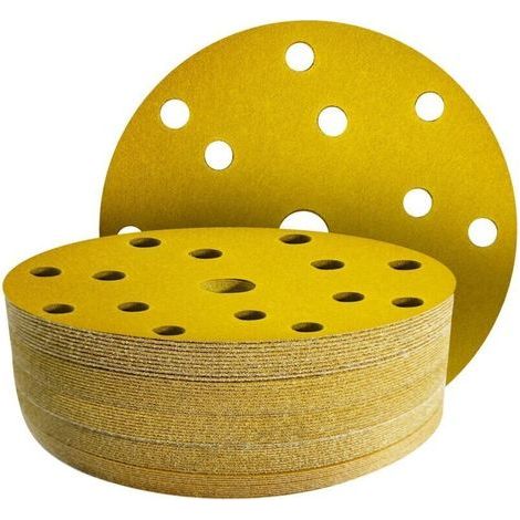50 Pièces Disques abrasifs de 150 mm, Grain 60/80/120/180/320 - Disque a poncer 150mm 15 trous pour Ponceuse Excentrique 150mm (1/5)