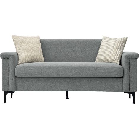 Lot de 2 canapé droit, canapé 4 places avec avec 4 coussins, pieds en métal, en tissu lin, gris clair