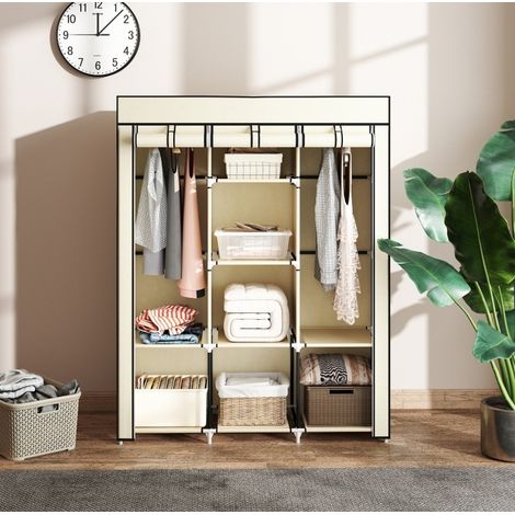 Schrank Aufbewahrung Stoff 125x43x162 5 cm Cremeweiß OKMYHOME (1/5)