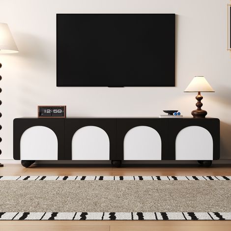 TV-Schrank MDF/PB Schwarz-Weiß 180 x 38 x 45 cm mit 2 Schubladen, 2 Türen und Kabeldurchführungen (1/5)