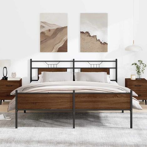 Metal Bed Frame without Mattress Brown Oak 180x200 cm Super King vidaXL (1/5)