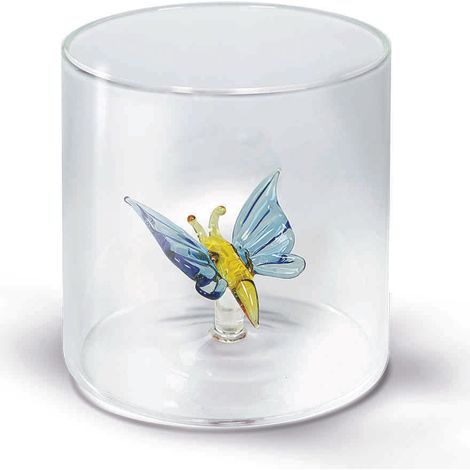 BICCHIERE DA ACQUA FARFALLA 250ML IN VETRO SOFFIATO