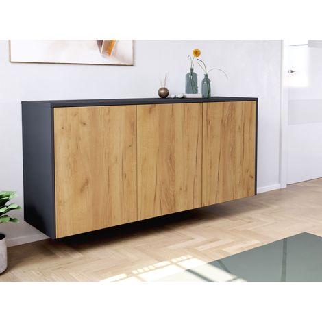 Design Sideboard Kommode Genesis B hängend 150cm 3 Türen Grafit Eiche (1/5)