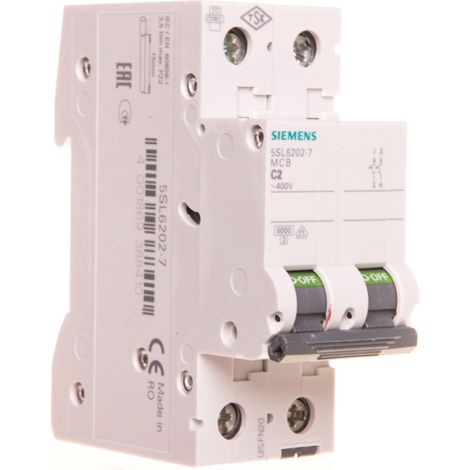 Interruptor automático 2P C 2A 6kA CA Sentron 5SL6202-7